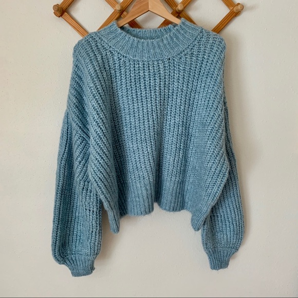 Topshop Sweaters - Topshop Sky Blue Balloon Sleeve Cropped Sweater